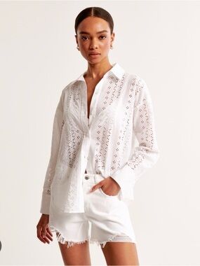 Abercrombie Eyelet Button Up Shirt White XS Oversized